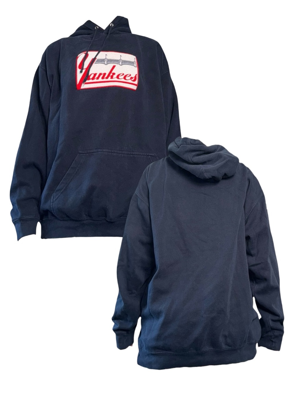 Vintage Majestic Navy Blue Yankees Pullover Hoodie with Red White Logo